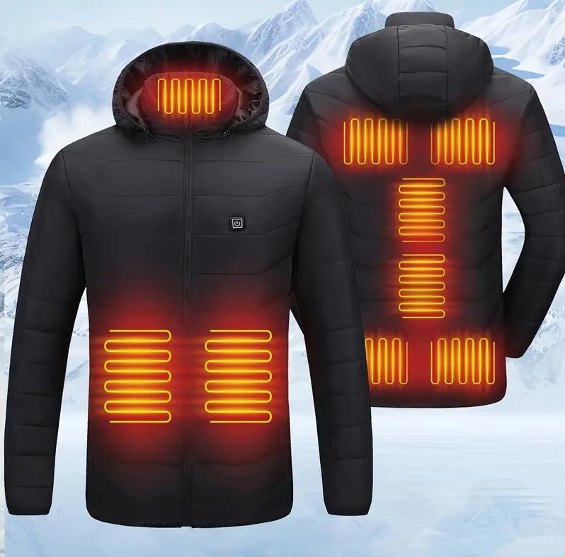 Unisex USB Rechargeable Heated Jacket with Detachable Hood - Waterproof and Warm for Outdoor Sports