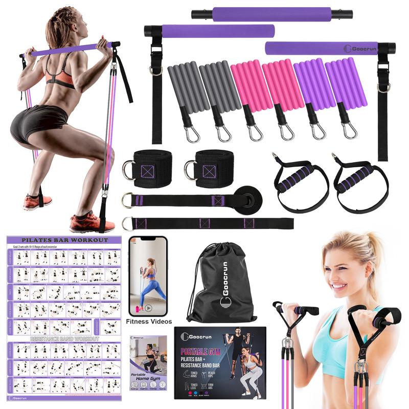 Portable Pilates Bar Kit with Resistance Bands for Men and Women - 3 Set Exercise Resistance Bands - Multifunctional Home Gym - Supports Full-Body Workouts – with Fitness Poster and Video