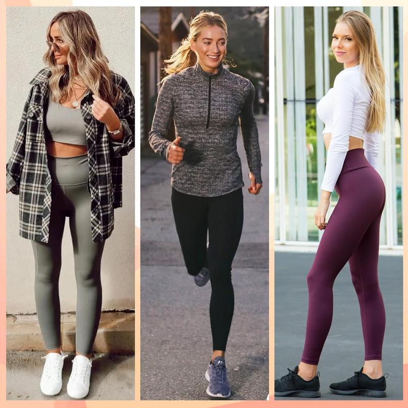 3PCS Soft Leggings with Pockets for Women High Waisted Tummy Control No See Through Workout Yoga Pants Leggings with Pockets