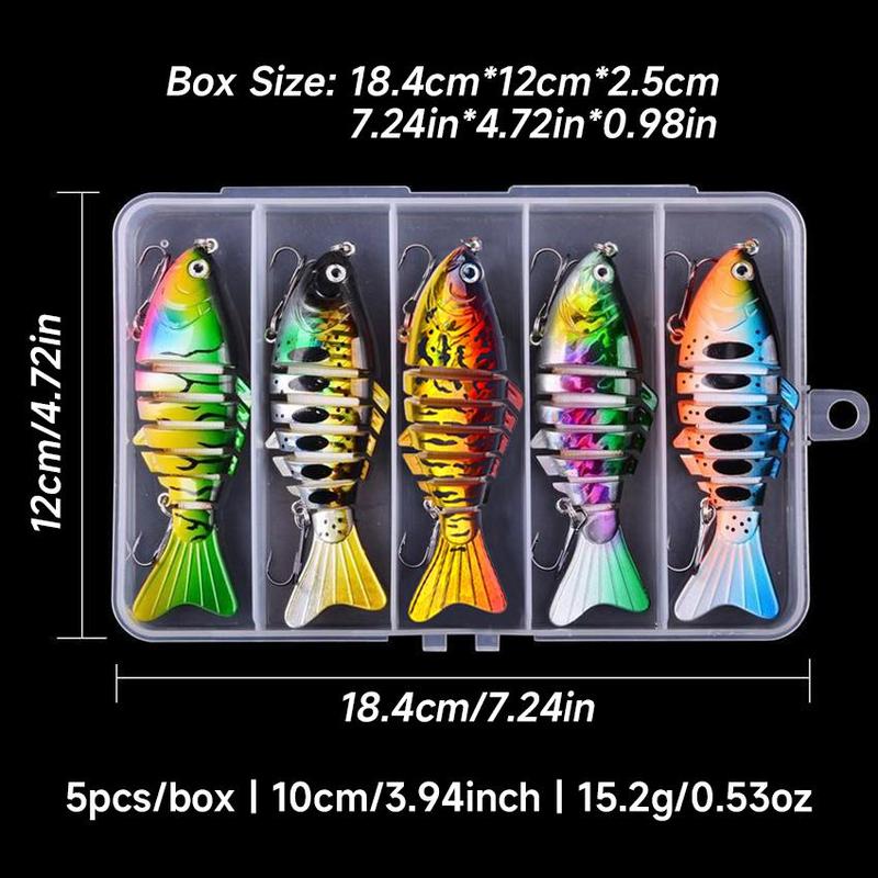 Fishing Lure with Box, 5 Counts Multi Segment Jointed Hard Bait with Hook, Wobblers Swimbait Crankbait Swim Bass for Pike Sinking