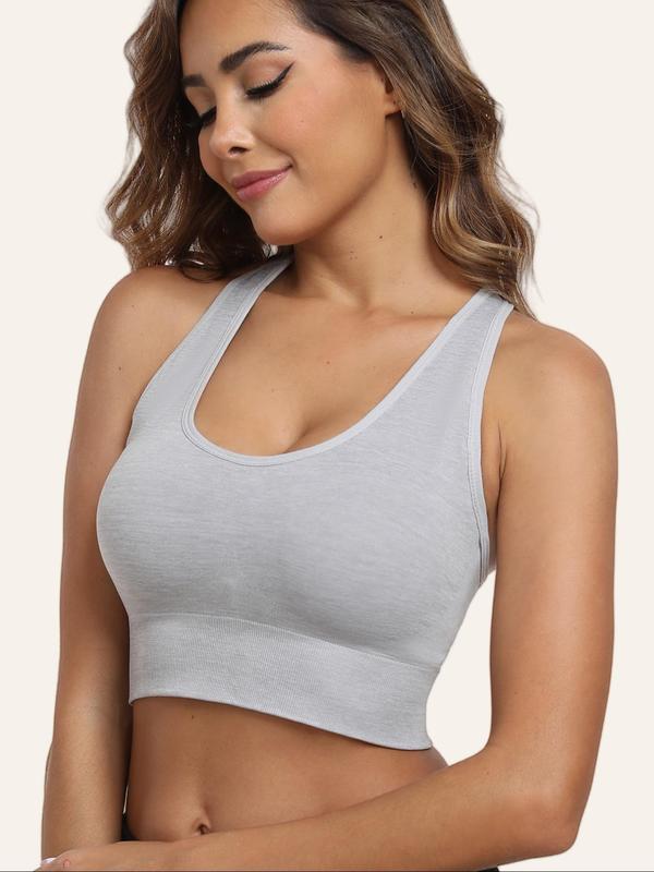 Women's Solid Criss Cross Backless Wireless Sports Bra, Breathable Comfortable Sports Bra with Removable Pads, Ladies Sportswear for Indoor Outdoor Wear