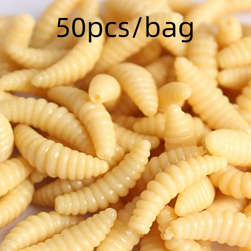 50pcs bag False Mealworm Baits, Maggot Soft Bionic Baits, Fishing Baits For Fresh Water & Sea Water, Christmas Gift