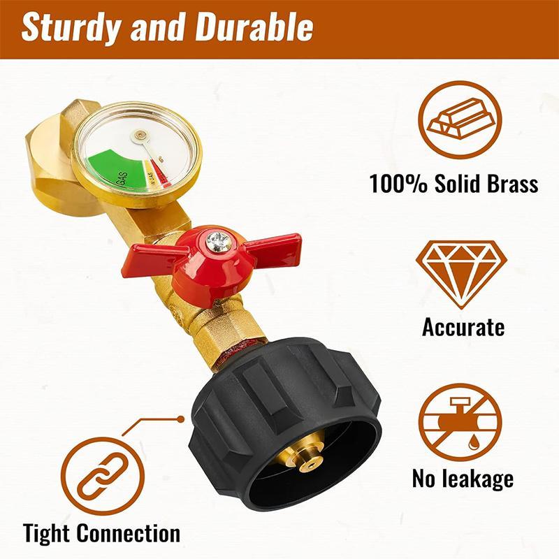 Propane Refill Adapter with Valve & Gauge, Fits QCC1   Type1 Propane Tank and 1 lb Throwaway Disposable Cylinder Propane Bottle Connector