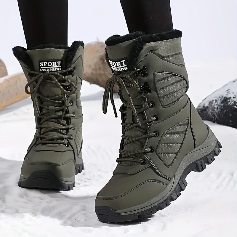 Women's Winter Mid-Calf Snow Boots, Warmth Retention Material Lining, Durable Non-Slip Outdoor Hiking Shoes, Solid Color, Standard Toe Holder, Ultra-Fine Artificial Leather, Brie, Rubber Sole, Random Printing.