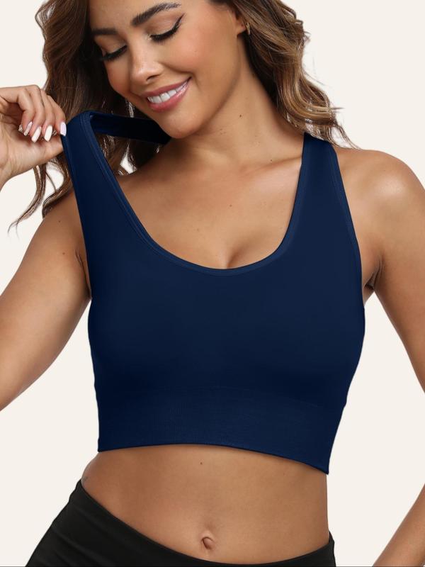 Women's Solid Criss Cross Backless Wireless Sports Bra, Breathable Comfortable Sports Bra with Removable Pads, Ladies Sportswear for Indoor Outdoor Wear