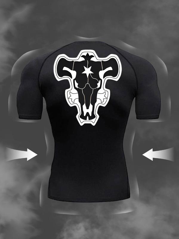 Men's Cow Print Round Neck Sports Tee, Quick Drying Breathable  T-shirt for Gym Workout Running, Casual Sporty Top for Spring & Fall