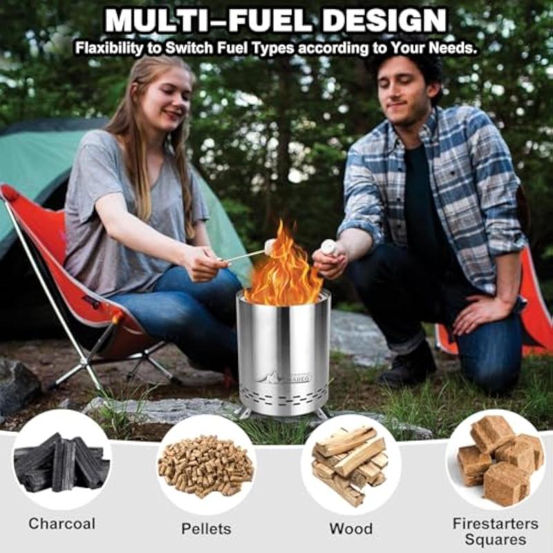 Tabletop Fire Pit with Stand,Low Smoke, 360° Airflow Mini Fire Pit with Double-Wall Design for Safe Outdoor Burning - Includes Travel Bag & Foldable Stand