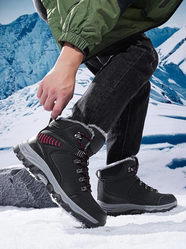 Men's Waterproof Outsole Deep Tread Fully Faux Fur Lined Winter Durable Snow Boots, Classic Outdoor Hiking Boots, Warm Ankle Boots for Fall & Winter