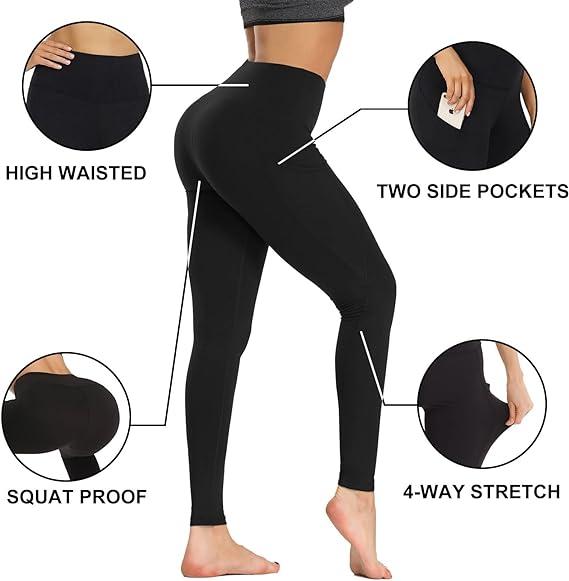 3PCS Soft Leggings with Pockets for Women High Waisted Tummy Control No See Through Workout Yoga Pants Leggings with Pockets