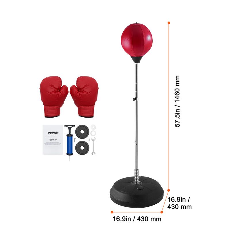 VEVOR Punching Bag, Reflex Boxing Bag for Kids & Adults, Height Adjustable Free Standing Strike Bag Set with Boxing Gloves & Stand, Workout Speed Bag for Home Gym Training, Stress Relief & Fitness