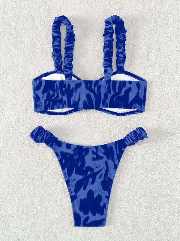 Women's 2pcs All Over Print Ruched Tie Front Bikinis Set, Fashion Chic Swimwear for Beach Holiday Vacation, Swimsuit for Women, Swimsuit Sets Bathing Suits 2024 for Women Summer