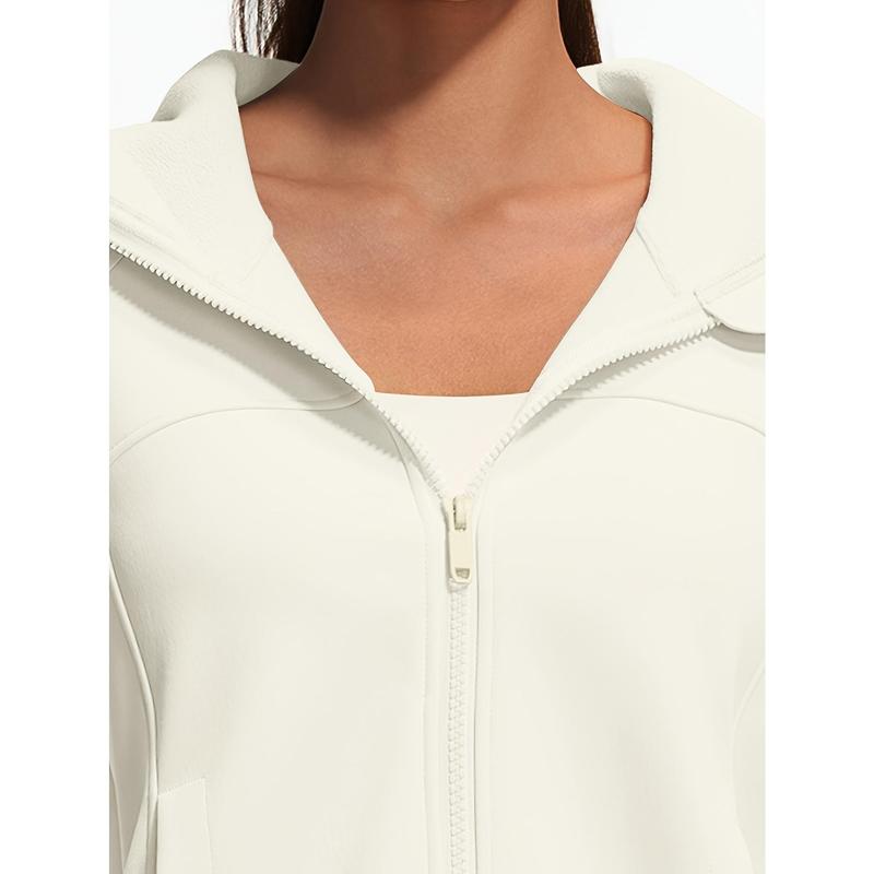 Women's Fleece-lined Hooded Jacket-Comfortable Thick Polyester Fiber with Stylish Pockets Suitable for Yoga and Sports