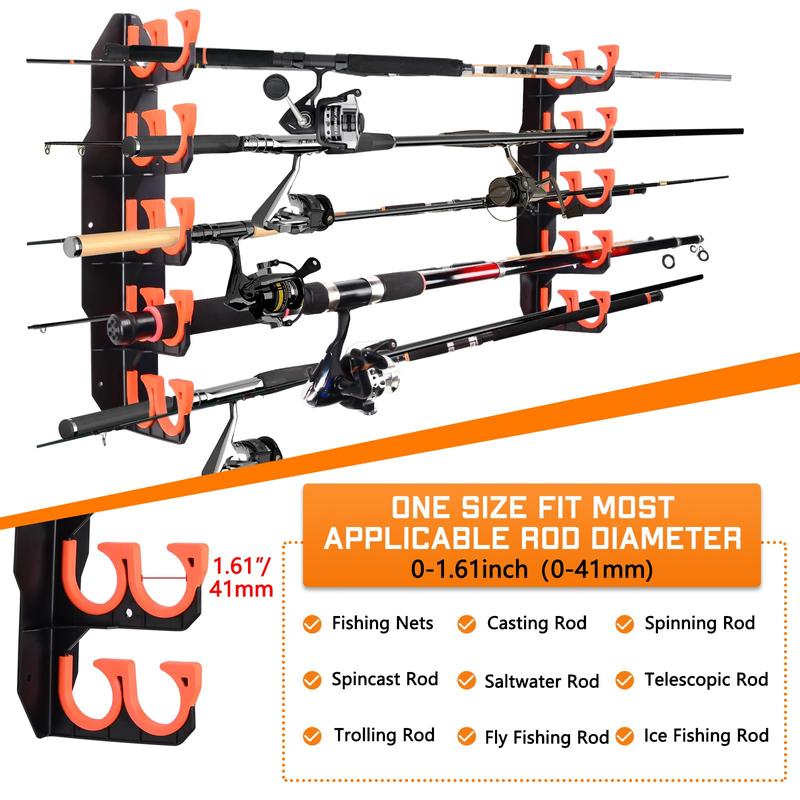 Hikeen Fishing Rod Holders, Fishing Pole Holders for Garage, Wall or Ceiling Mounted Fishing Rod Rack Holds 10 Rods