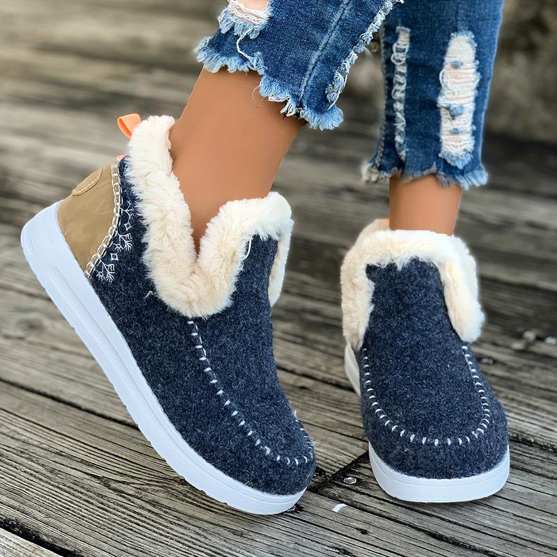 1pair Women's Winter Fleece Lined Ankle Booties, Warm Snow Boots With Fabric Upper & Polyurethane PU Sole