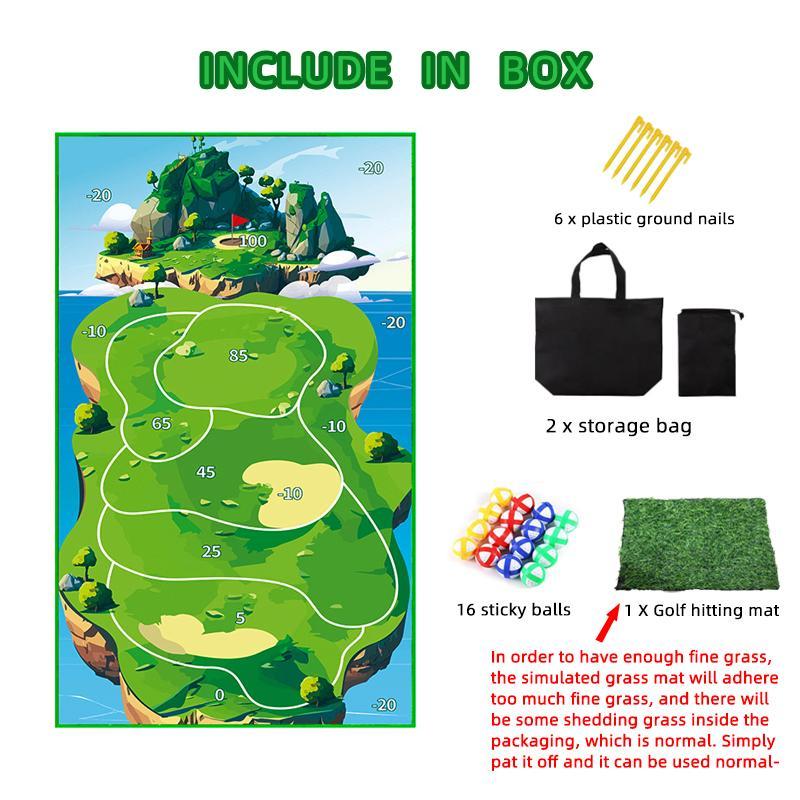 Golf Game Mat Set, 1 Set Golf Game Mat with Golf Ball & Storage Bag & Ground Nails, Indoor outdoor Golf Practice Mat, Competition Sports Game Mat