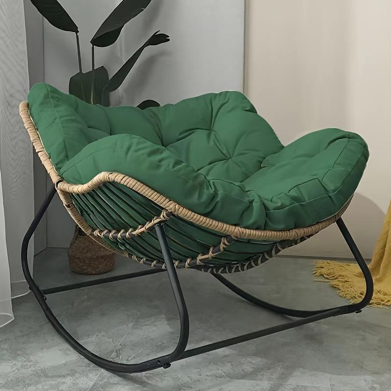 Single Rattan Steel Frame Adult Rocking Chair with Cushion, Outdoor Leisure Sofa for Balcony, Camping, Hiking, Home Furniture