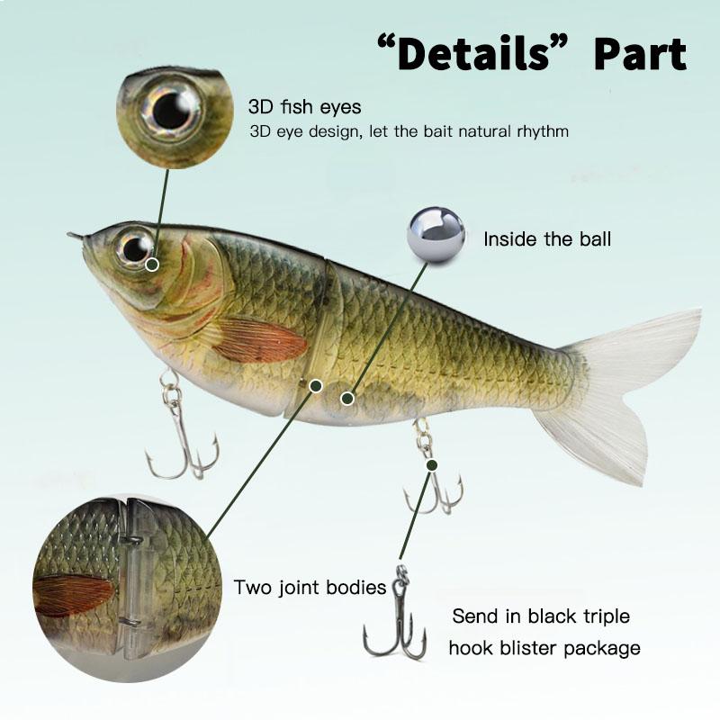 Durable 2-Section  Fishing Lures Lifelike White Swimbait 1PCS Big Belly  Glide Bait with Fur Tail  Fishing Tackle Artificial Hard Baits 6.69in 2.47oz