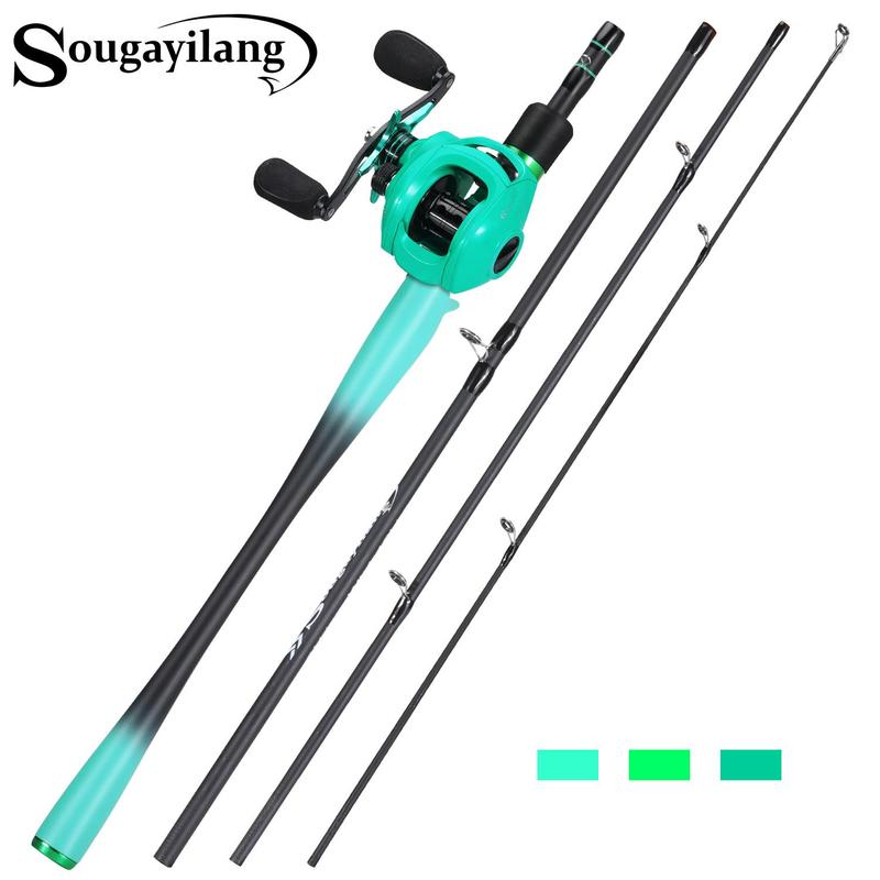 Fishing Rod & Baitcasting Reel Combo, 1 Set 4 Sections Fishing Rod & 8:1 Gear Ratio Fishing Reel With Braking System