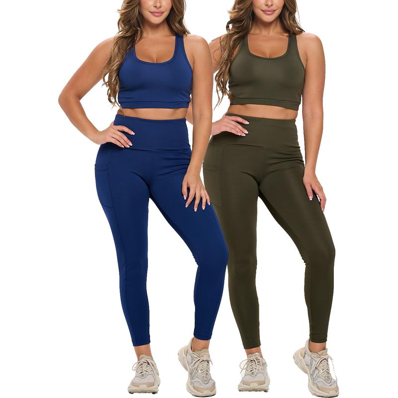 Women's 2-Pack Bundle Sport Set Bra & High Waist Stretch Leggings Pants for Gym Yoga and Outdoor Exercise Activewear Activity Running Sporting activewear set