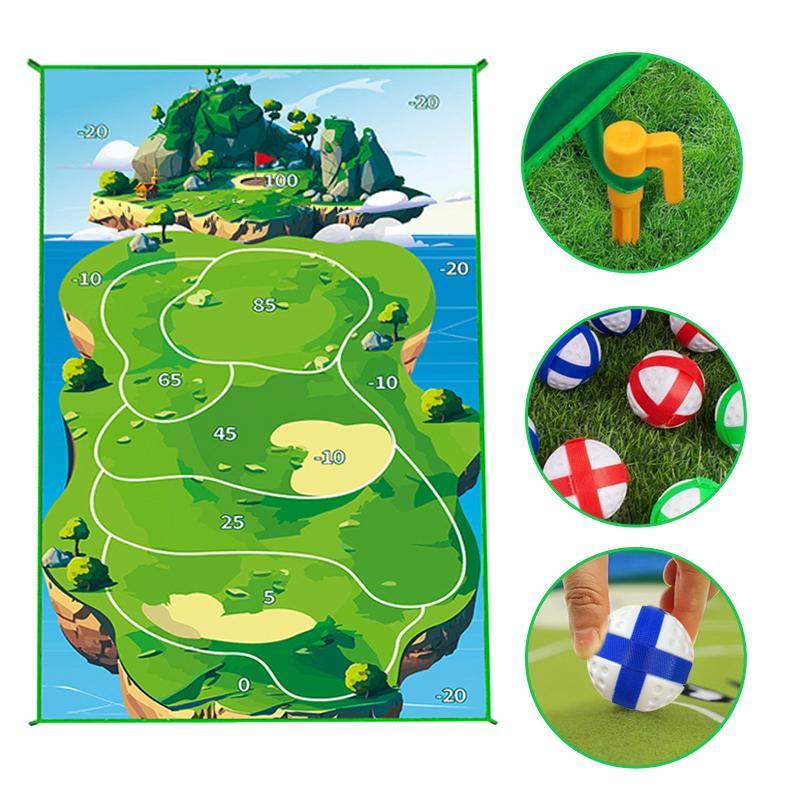 Golf Game Mat Set, 1 Set Golf Game Mat with Golf Ball & Storage Bag & Ground Nails, Indoor outdoor Golf Practice Mat, Competition Sports Game Mat