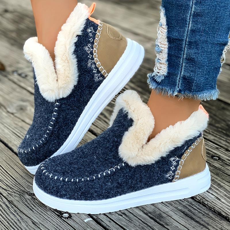 1pair Women's Winter Fleece Lined Ankle Booties, Warm Snow Boots With Fabric Upper & Polyurethane PU Sole