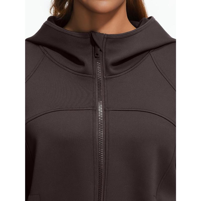 Women's Fleece-lined Hooded Jacket-Comfortable Thick Polyester Fiber with Stylish Pockets Suitable for Yoga and Sports