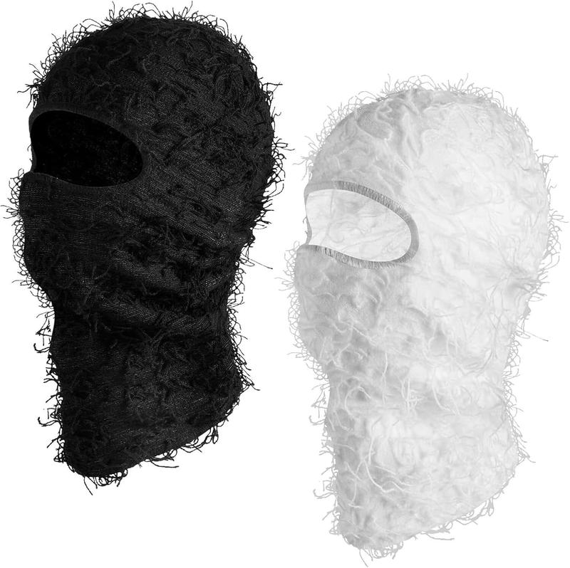 2 Pack Distressed Balaclava Ski Mask Shiesty Yeat Knitted Balaclava Full Face Ski Mask Fuzzy Ski Mask for Cold Weather