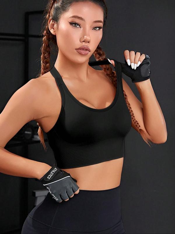 Women's Cut Out Backless Sports Bra, Solid Breathable Comfortable Sports Top for Yoga Gym Workout, Ladies Sportswear Clothing for Indoor Outdoor Wear