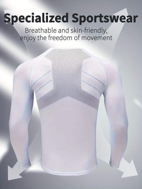 Men's Long Sleeve Compression Sports Tee, Quick Drying Breathable Comfortable Round Neck T-shirt for Gym Workout Running, Casual Sportswear for Men