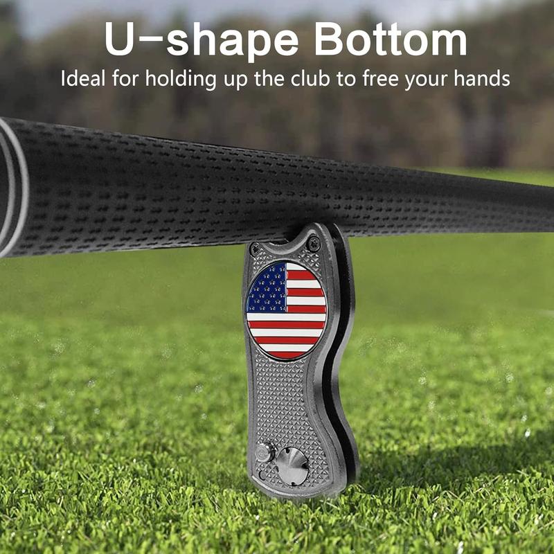 Divot Repair Tool with American Flag Ball Marker - Compact, Foldable Design for Easy Greens Maintenance and Proud Play 4-in-1 golf gift golf accessory