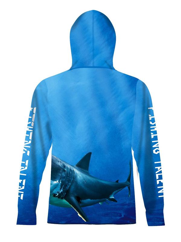 Men's All Over Print Zip Up Hooded Rashguard, Regular Fit Casual Sporty Breathable Long Sleeve Hooded Top for Summer, Men's Sportswear for Outdoor Fishing