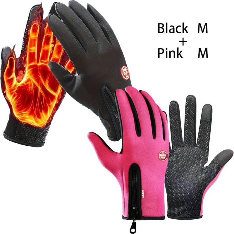 Outdoor Cycling Gloves, 2 Pairs Winter Warm Waterproof Gloves, Windproof & Non-slip Touch Screen Gloves for Outdoor Sports, Fishing, Autumn Travel