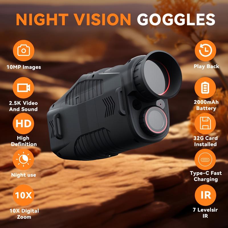 HD Night Vision Monocular - All-Black Stealth Vision for Outdoor Adventures with Digital Zoom, Rechargeable, Perfect for Hunting, Camping, Wildlife Observation