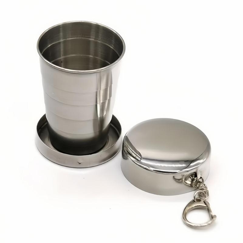 Portable Travel Camping Tea Cup, 1 Count Reusable Stainless Steel Coffee Cup with Lid & Keychain, Outdoor Tableware for Camping & Hiking