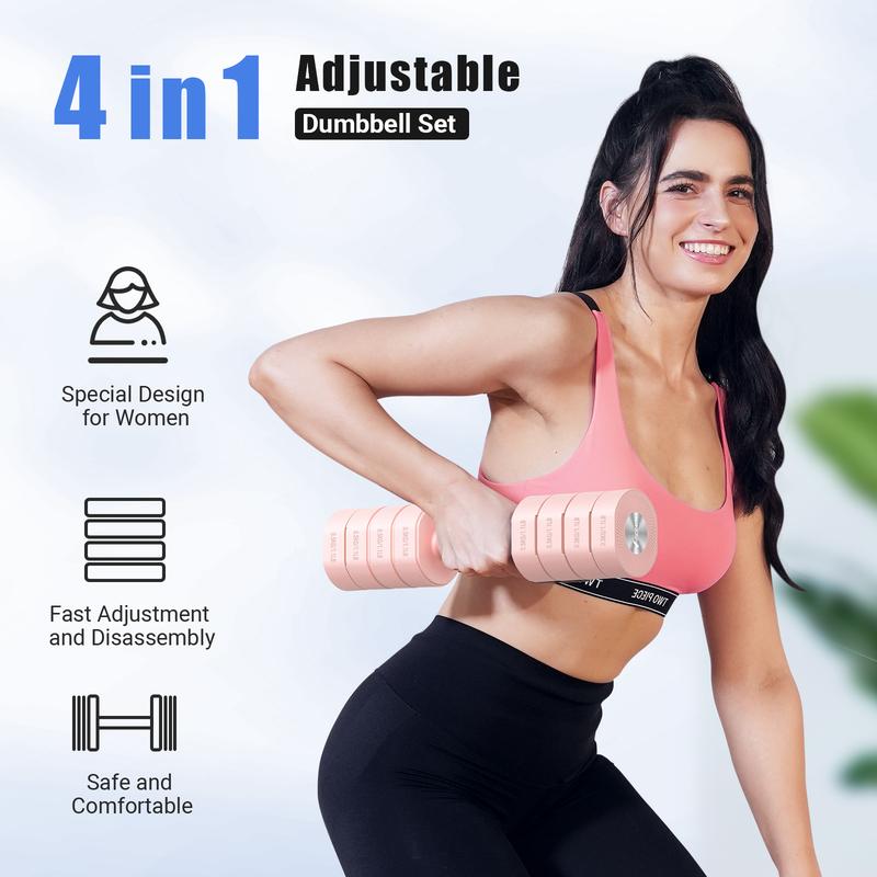 MERACH Adjustable Dumbbell Set, 4 in 1 Free Weights Dumbbells Each 2.2-8.8LBS Hand Weights for Women Soft Rubber Handle for Home Gym Exercise Training