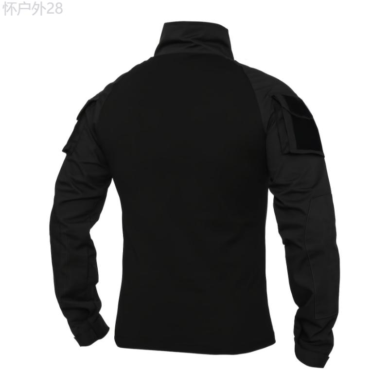 Men's Tactical Training Top - Long Sleeve Cotton Stretch Shirt with Half Zipper, Side Pockets, and Stand Collar for Outdoor Sports and Fitness - Breathable, Moisture-Wicking, and Quick-Drying