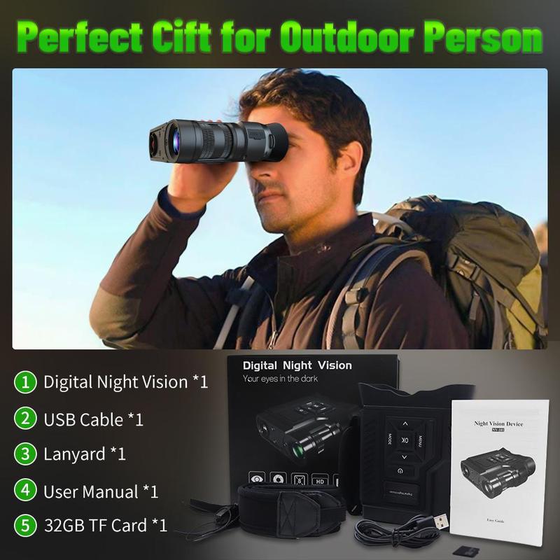 FHD Digital Infrared Night Vision Binocular, 10x Optical Zoom Night Vision Goggles, IR Adjustable Night Vision Binoculars with 3inch Screen & 32GB TF Card, Christmas Gift, Best Friend Gifts