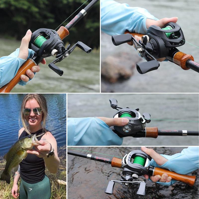 Fishing Rod & Baitcasting Fishing Reel Combo, 2 Counts set Telescopic Fishing Rod & Baitcasting Fishing Reel, Fishing Tackle for Beginner, Fishing Equipment