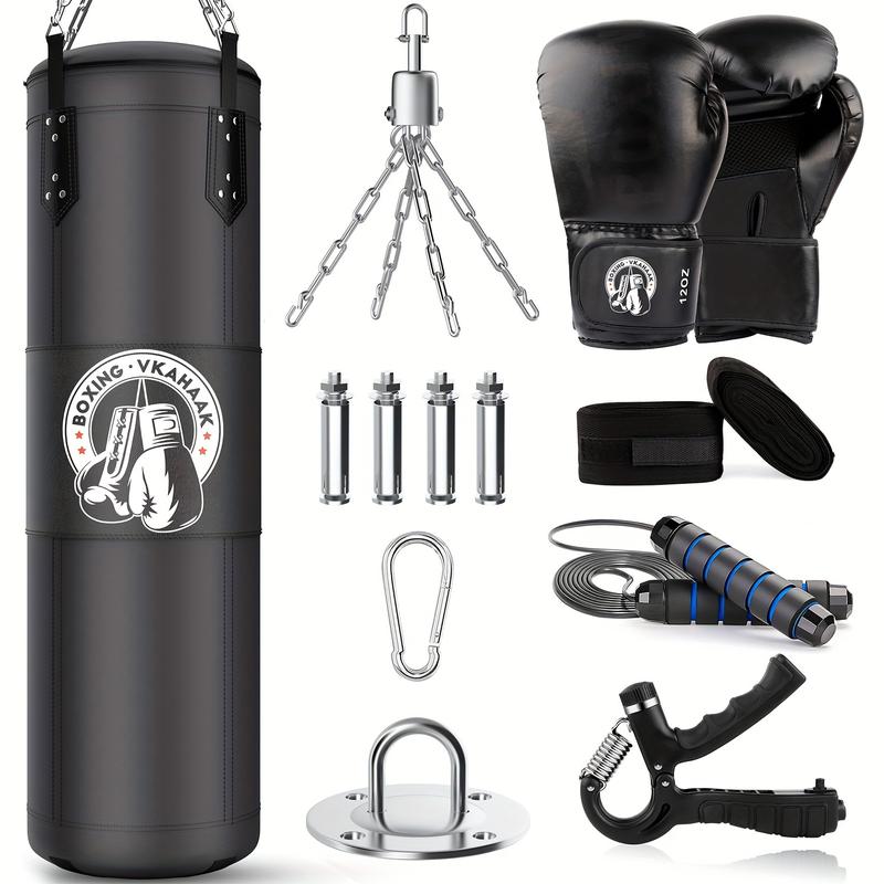 Adult 4-Foot Boxing Sandbag, Unfilled Heavy Boxing Sandbag, Boxing Sandbag Suit, Contains 12 Oz Boxing Glove, Straps, Chain, Ceiling Hook for MMA Free Fight, Boxing, Karate, Muay Thai, Taekwondo