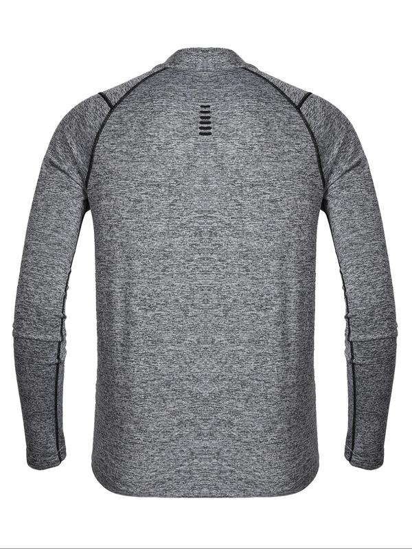 Men's Solid Zip Up Thermal Lined Sports Tee, Casual Long Sleeve Half Zip Pullover for Running Training, Men's Sportswear for All Seasons