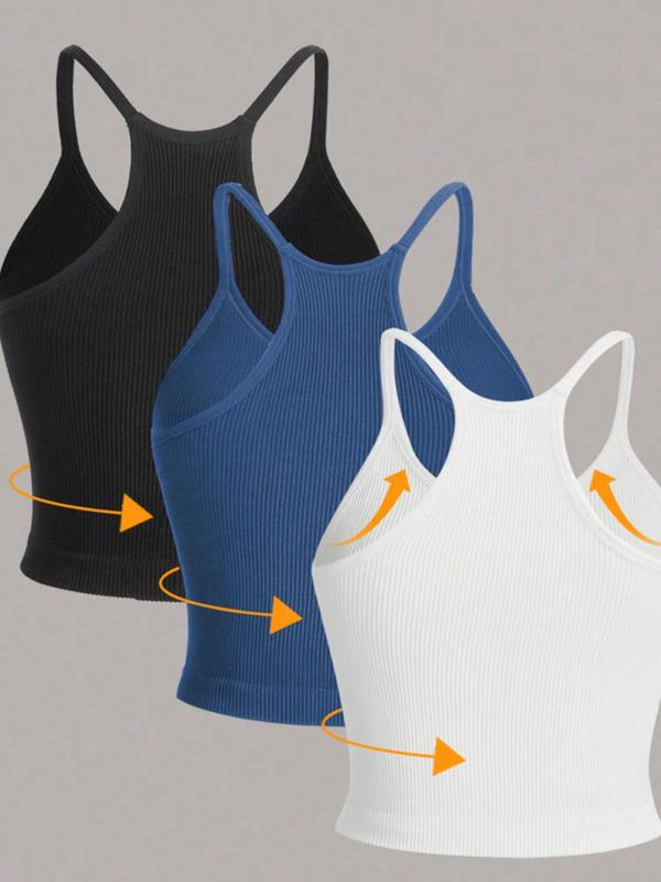 Women's Solid U Neck Sports Vest, Sporty Comfy Sleeveless Crop Top, Gym Tops, Workout Tops, Women Sport & Outdoor Clothing for Yoga Gym Workout