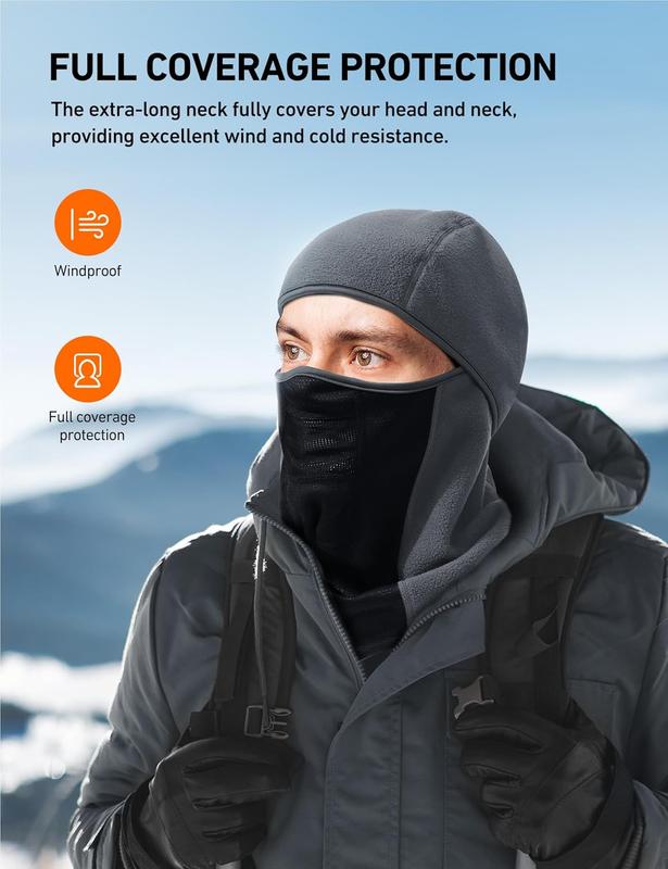 Balaclava Ski Mask Winter Fleece Thermal  Mask Cover for Men Women Warmer Windproof Breathable, Cold Weather Gear for Skiing, Outdoor Work, Motorcycling, Snowboarding, Gray-L, 23