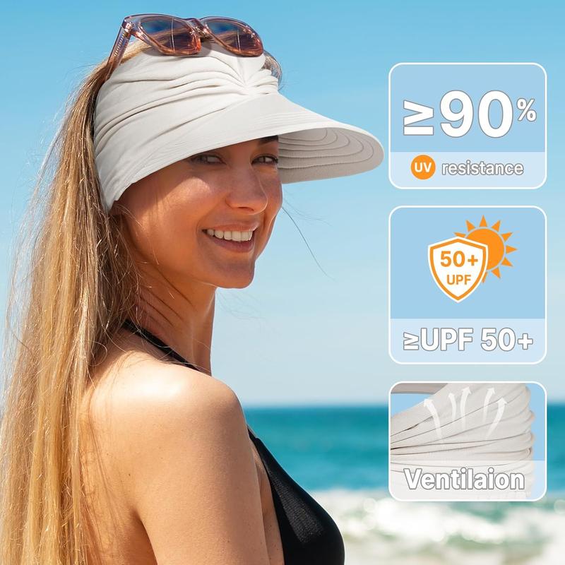 Sun Visor Hats for Women, Wide Brim UV Protection Sun Hats, Packable Ponytail Beach Summer Hat for Sports Golf