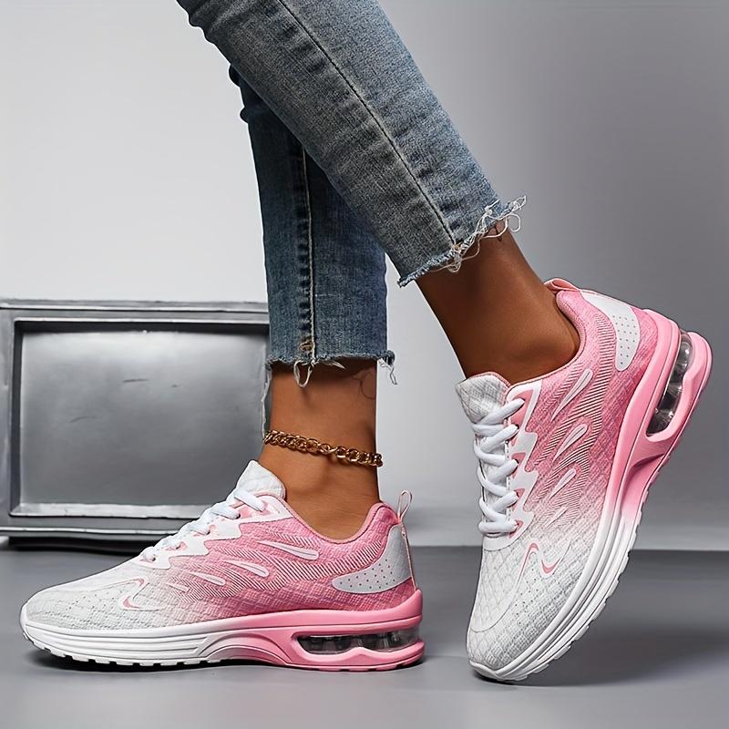 Vibrant Gradient Air Cushion Running Shoes - Superior Shock Absorption, Non-Slip, Breathable, Versatile Wear for Outdoor Activities - Flying Woven Design, Casual Sneakers for Men and Women