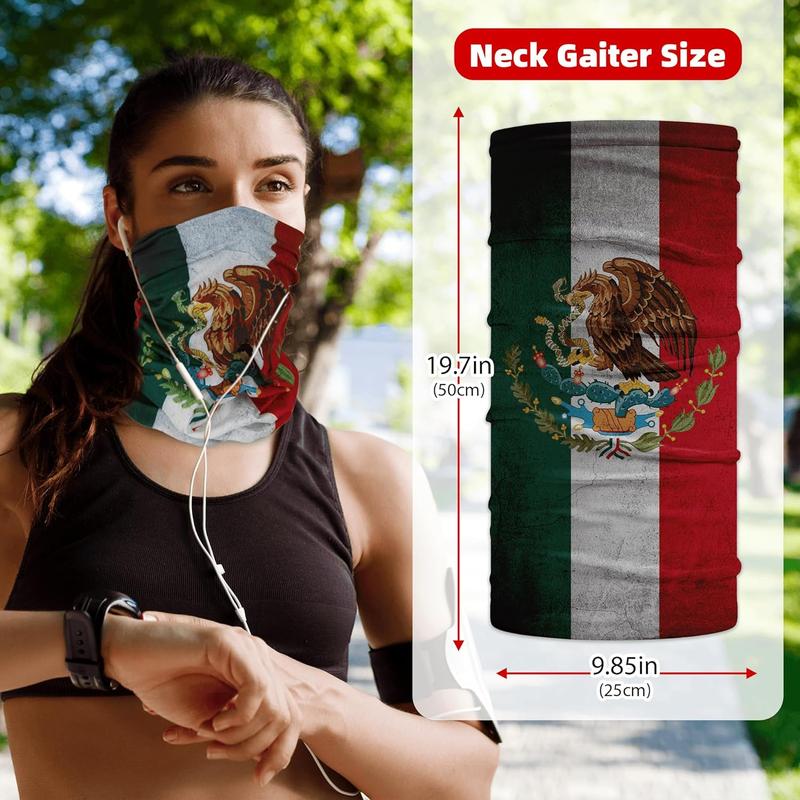 6 Pieces Mexican Flag Neck Gaiter Tube Scarf Headbands Bandana Mexico Balaclava For Outdoor Running Cycling Skating Work Out