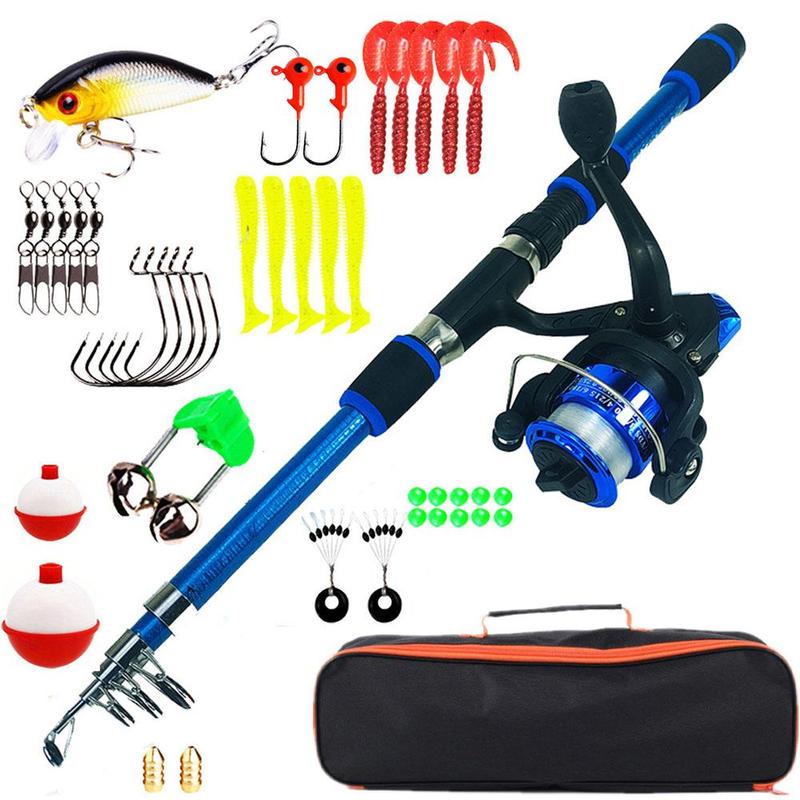 Telescopic Fishing Rod & Spinning Reel Set, 1 Set Fishing Rod & Reel & Fishing Line & Artificial Fishing Lure & Fishing Hook & Storage Bag, Fishing Accessories