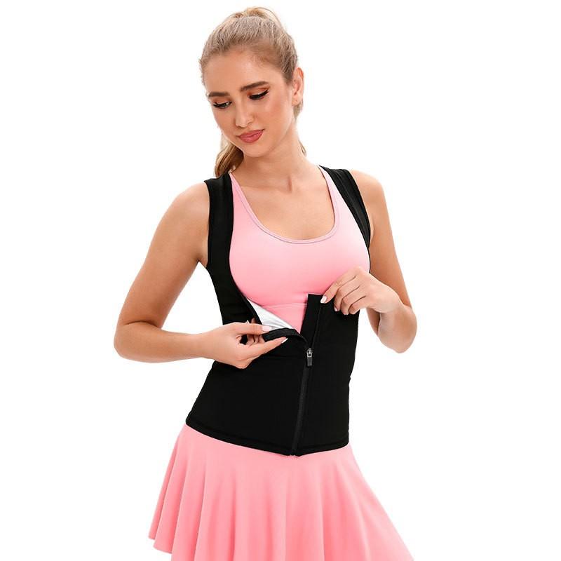 Silver Sauna Waist Trainer Vest Shapewear Sauna Suit for Women, Black Waist Heat Trapping Sweat Enhancing Workout Shirt