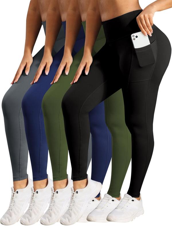 Women's Solid High Waist Pocket Sports Leggings, Breathable Comfortable High Stretch Yoga Leggings,  Yoga Pants, Ladies Sportswear for Indoor Outdoor Wear