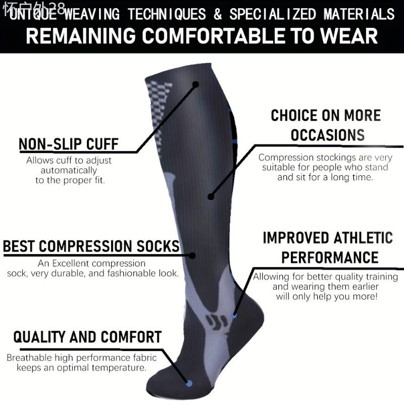 5pcs Plus Size Compression Socks for Men & Women - Breathable, Striped Nylon Blend for Sports, Running, Hiking, Cycling | Ideal Christmas Gift for Parents & Friends