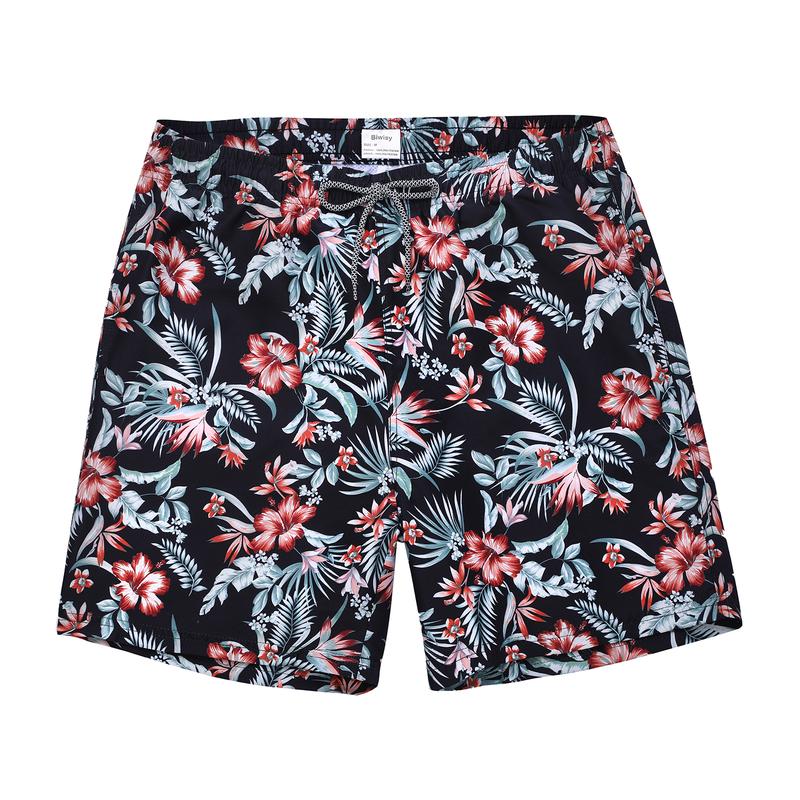 Mens Swimming Trunks Swim Shorts Black Flowers Summer Bathing Suit Swimwear Beach Wear with Pockets Digital Print Elastic Waist Casual Beach Shorts